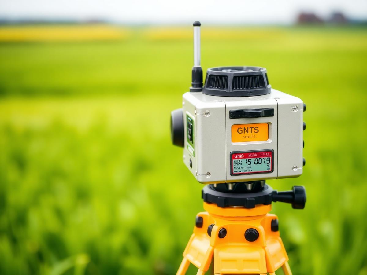 Receptor GPS RTK instalado em tripé no campo